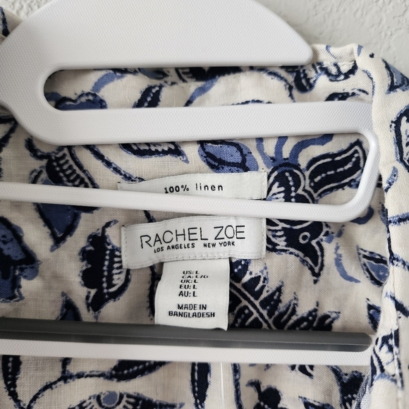 Rachel Zoe 100% Linen Button Up Paisley Floral Peasant Tunic Top Blue Lagenlook - Picture 12 of 12